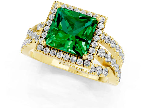 Yellow gold Princess Cut Cut Halo Split Shank Prong Setting Ring_13