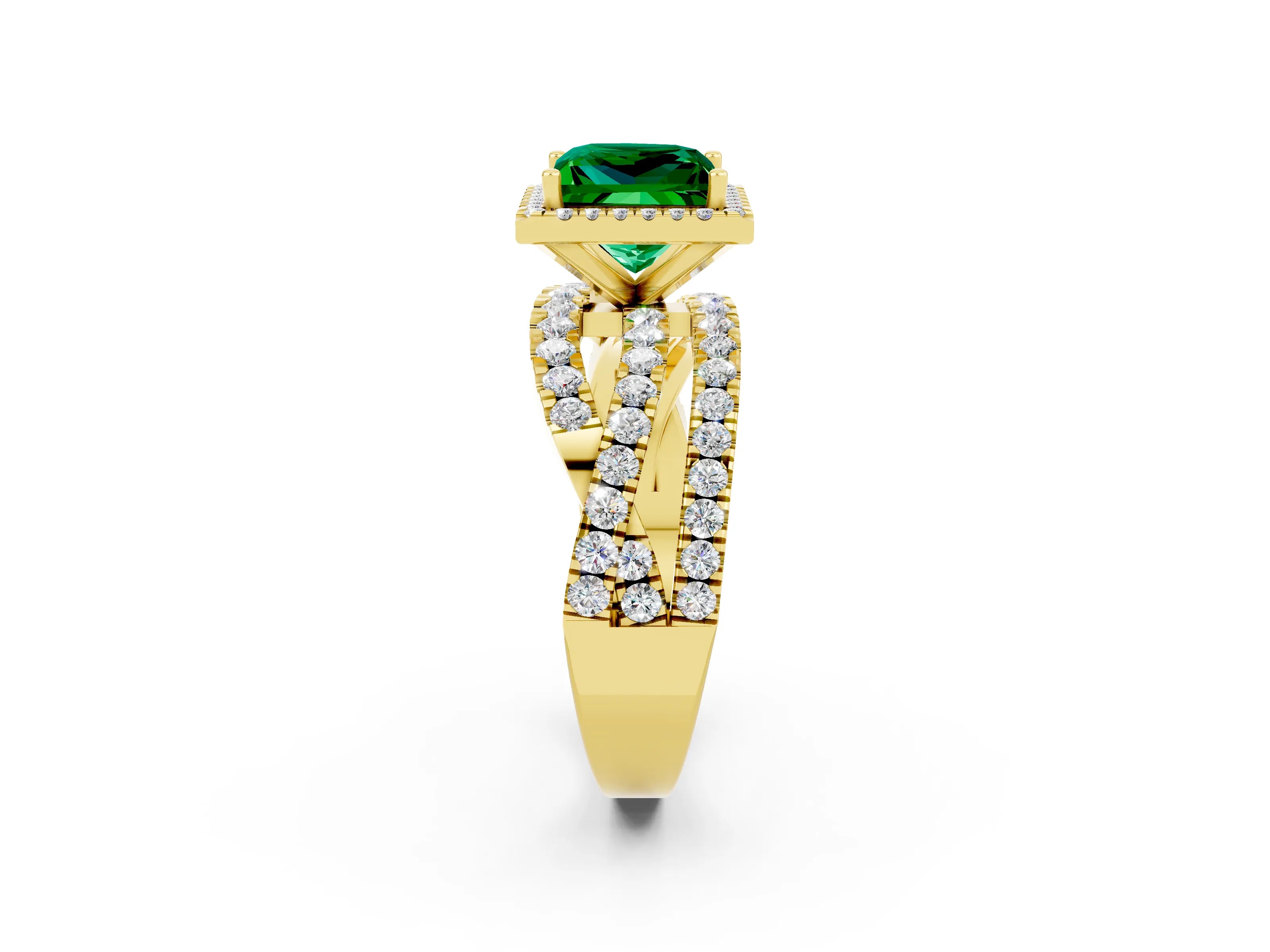 Yellow gold Princess Cut Cut Halo Split Shank Prong Setting Ring_14