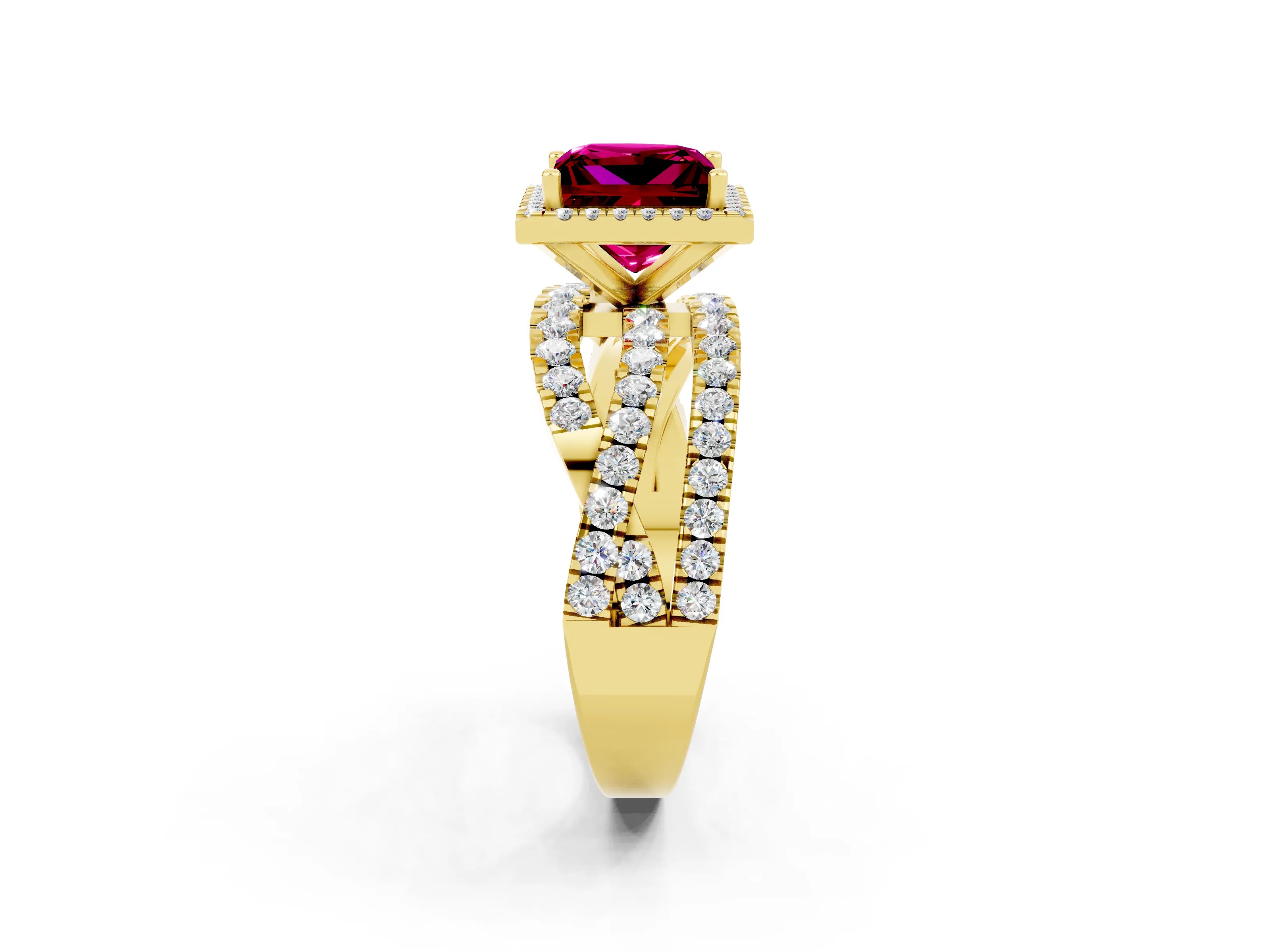 Yellow gold Princess Cut Cut Halo Split Shank Prong Setting Ring_14