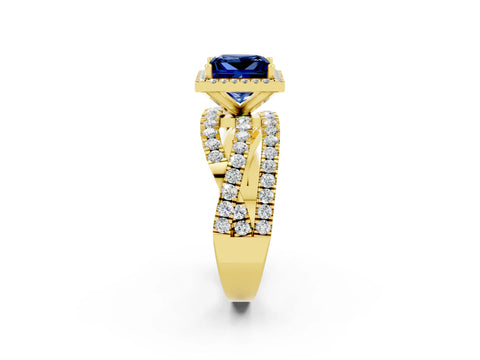 Yellow gold Princess Cut Cut Halo Split Shank Prong Setting Ring_14