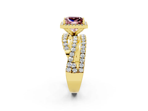 Yellow gold Princess Cut Cut Halo Split Shank Prong Setting Ring_14