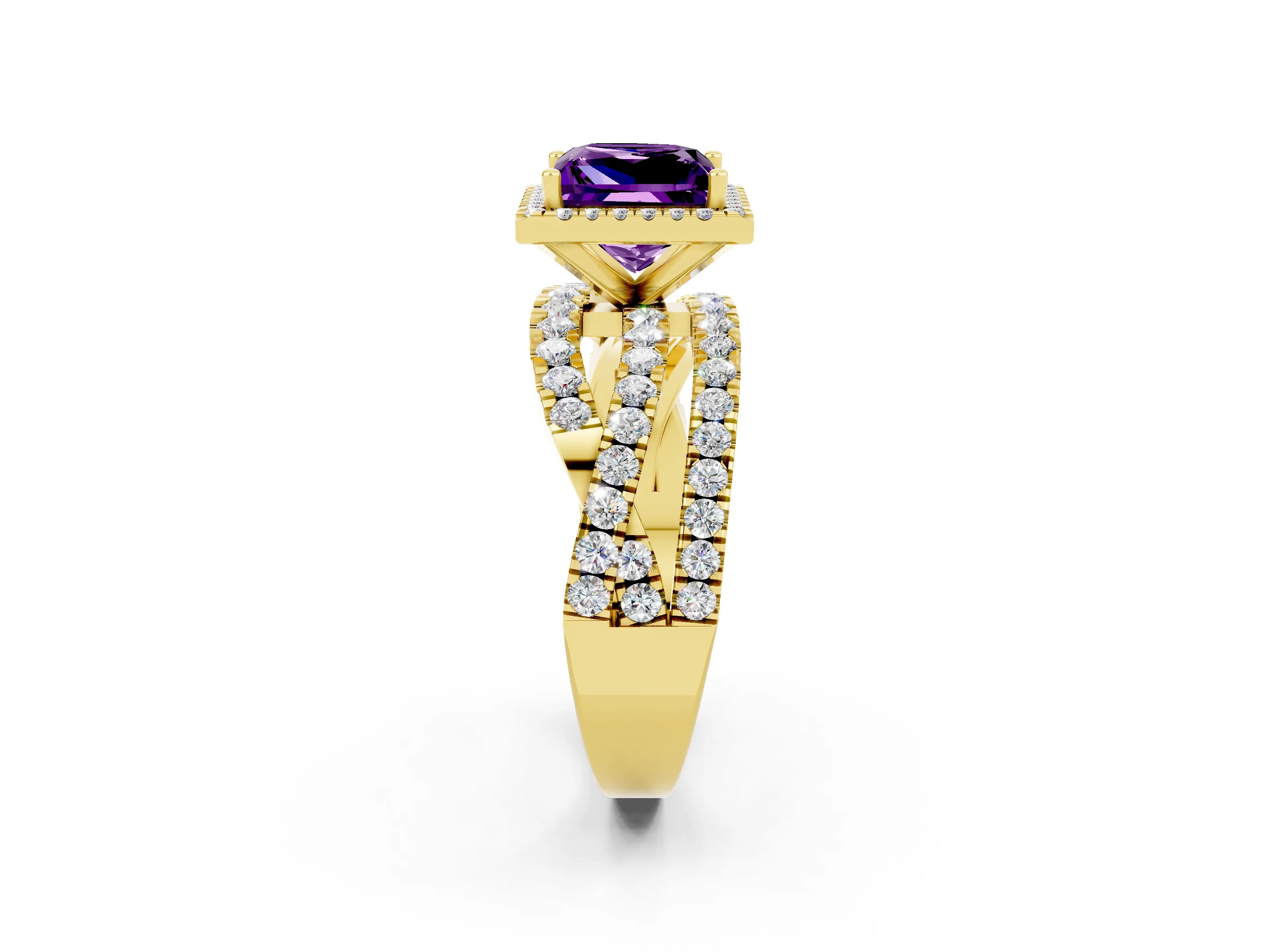 Yellow gold Princess Cut Cut Halo Split Shank Prong Setting Ring_14