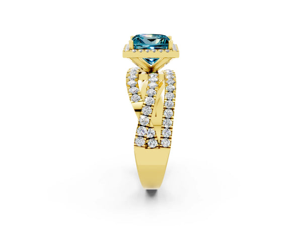 Yellow gold Princess Cut Cut Halo Split Shank Prong Setting Ring