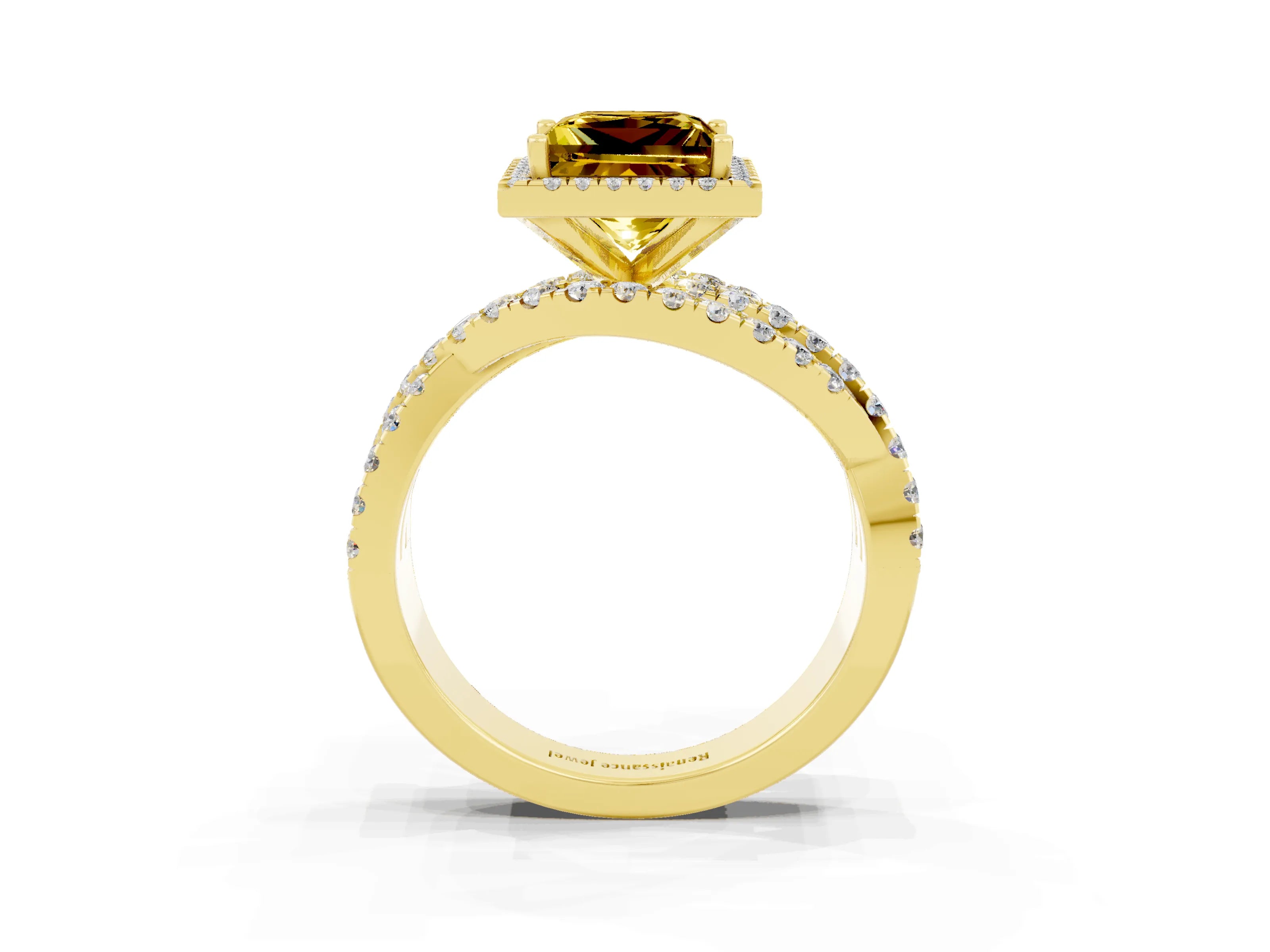 Yellow gold Princess Cut Cut Halo Split Shank Prong Setting Ring_15