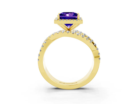 Yellow gold Princess Cut Cut Halo Split Shank Prong Setting Ring_15