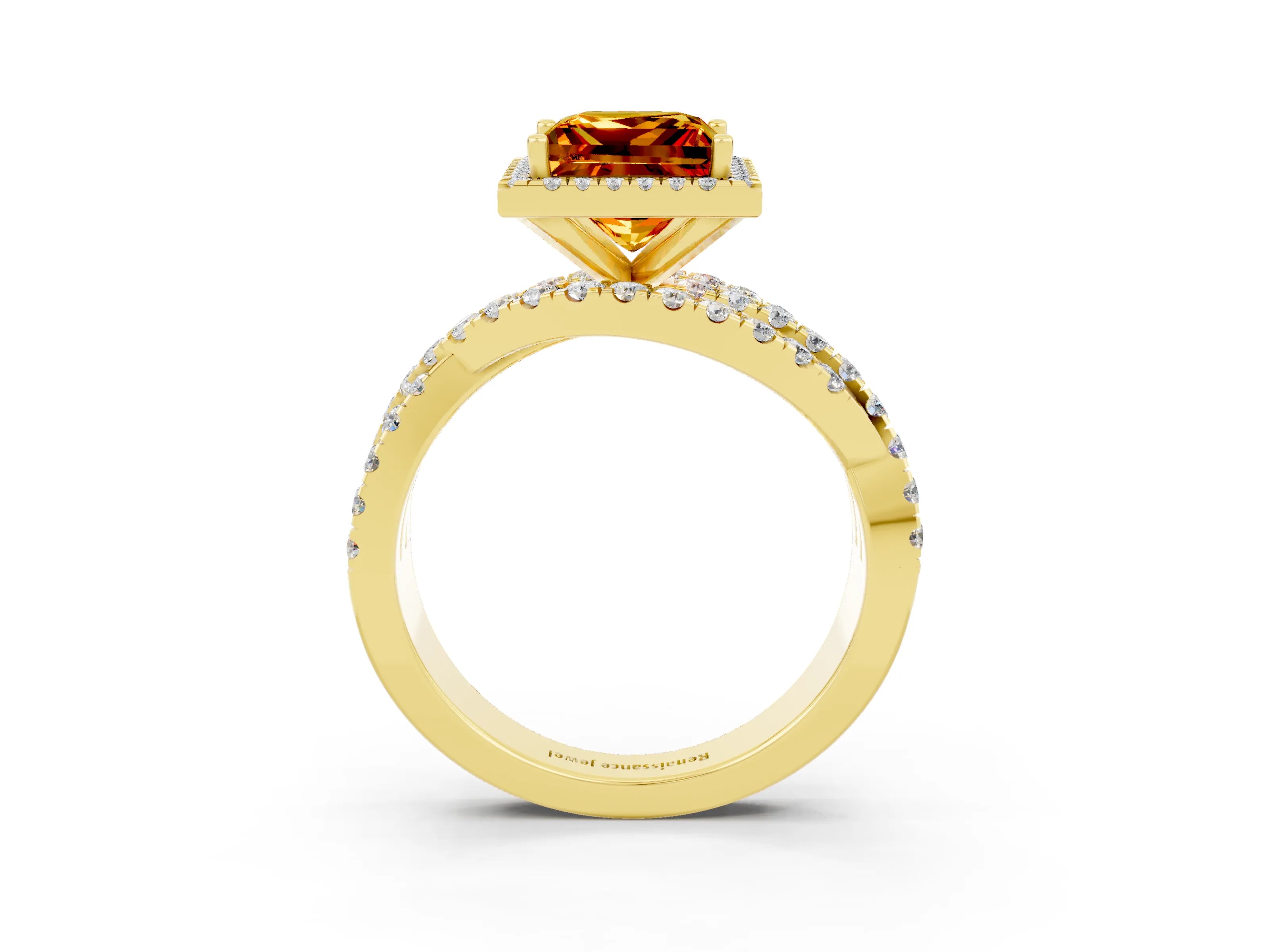 Yellow gold Princess Cut Cut Halo Split Shank Prong Setting Ring_15