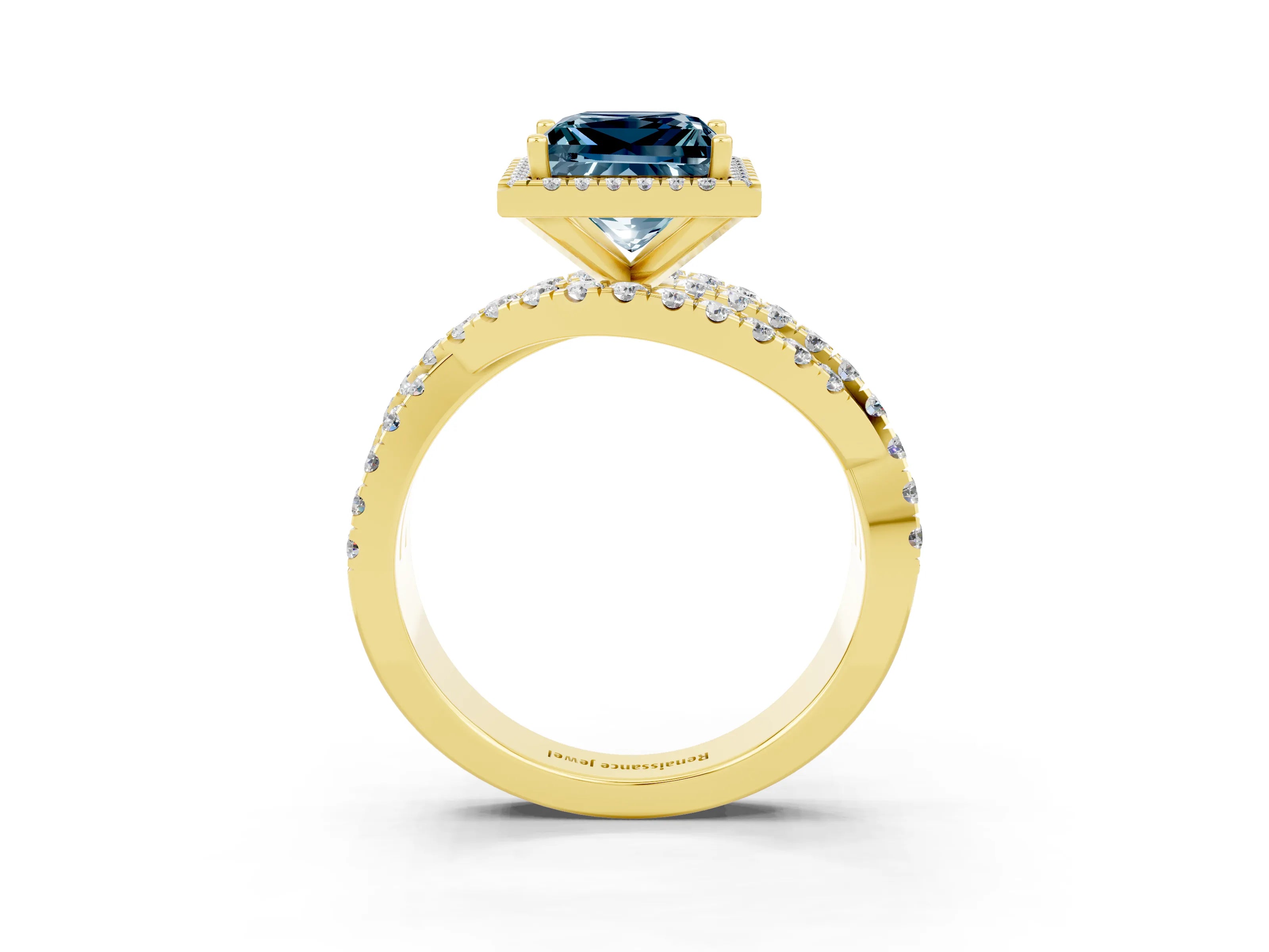 Yellow gold Princess Cut Cut Halo Split Shank Prong Setting Ring_15