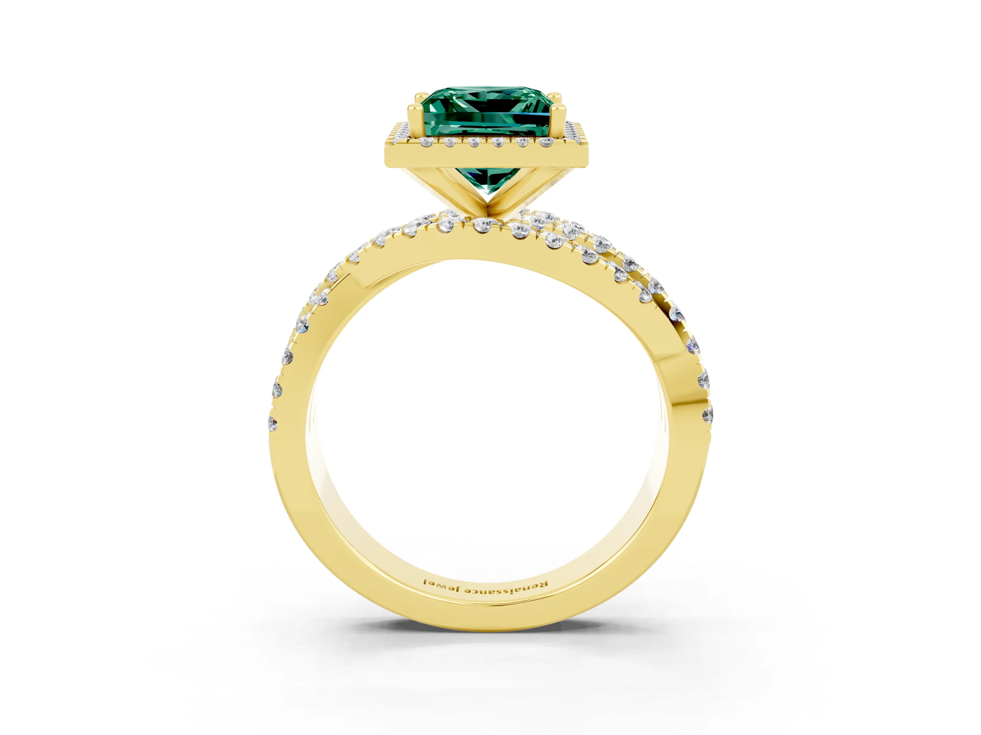 Yellow gold Princess Cut Cut Halo Split Shank Prong Setting Ring_15