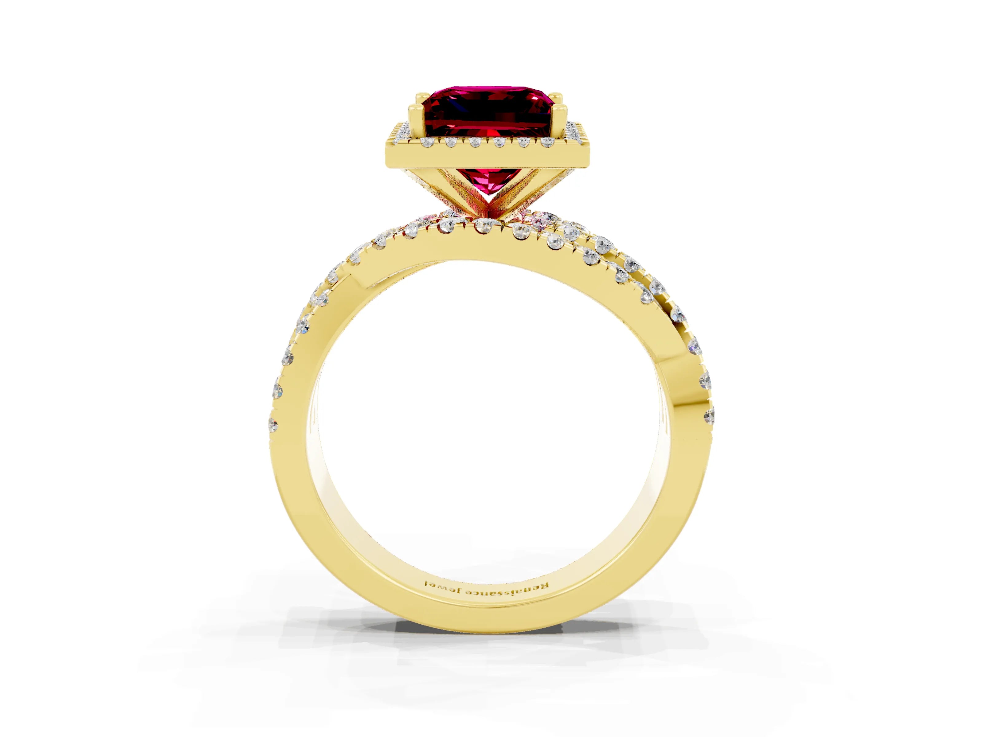 Yellow gold Princess Cut Cut Halo Split Shank Prong Setting Ring_15