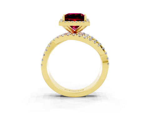 Yellow gold Princess Cut Cut Halo Split Shank Prong Setting Ring_15