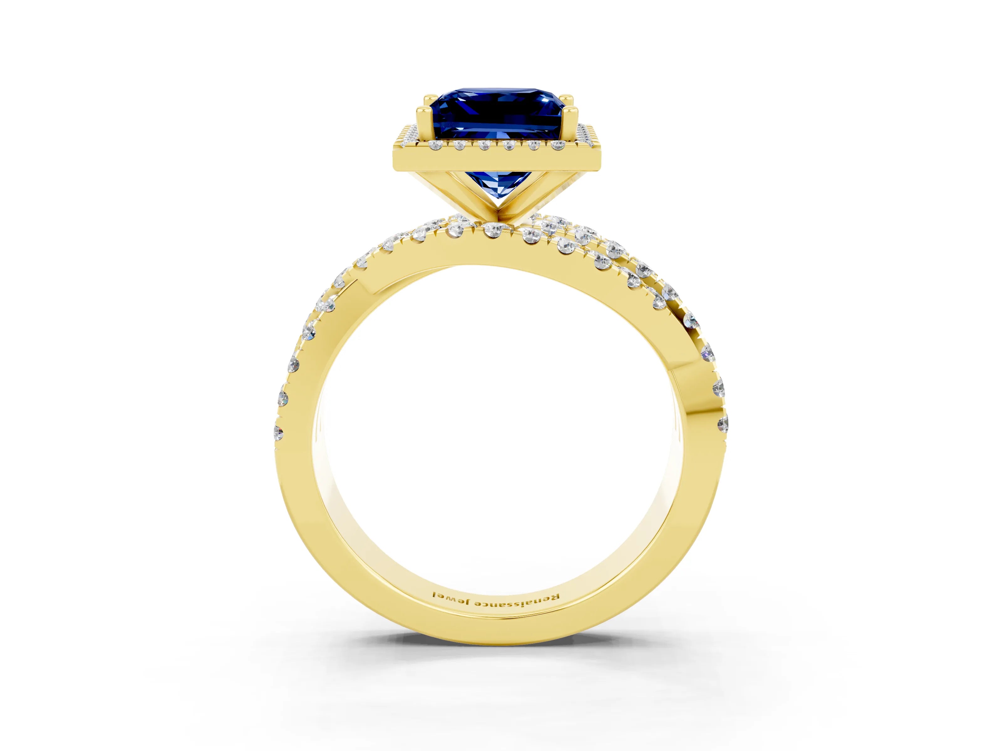 Yellow gold Princess Cut Cut Halo Split Shank Prong Setting Ring_15