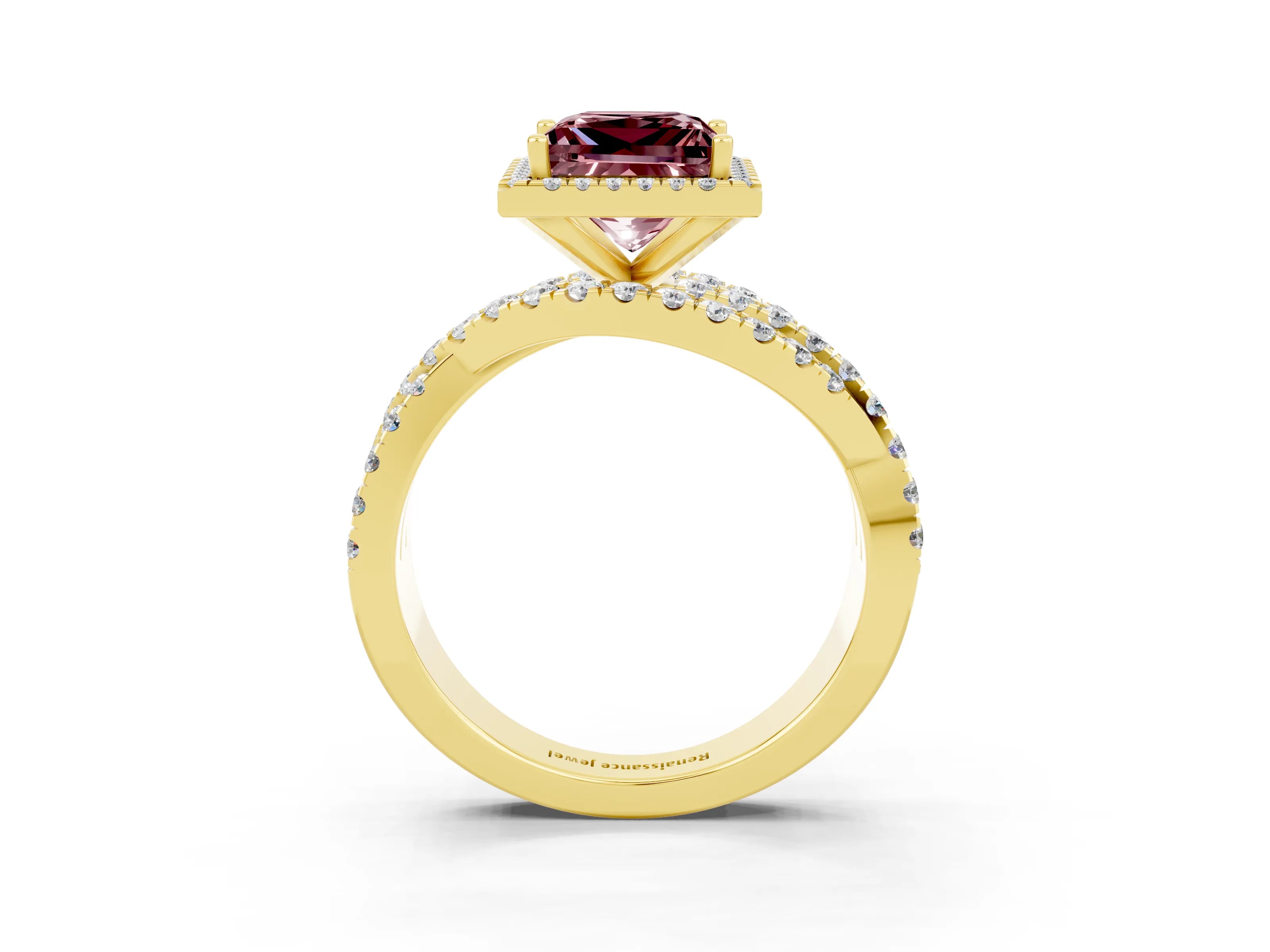 Yellow gold Princess Cut Cut Halo Split Shank Prong Setting Ring_15
