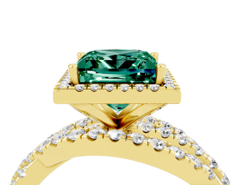 Yellow gold Princess Cut Cut Halo Split Shank Prong Setting Ring_16