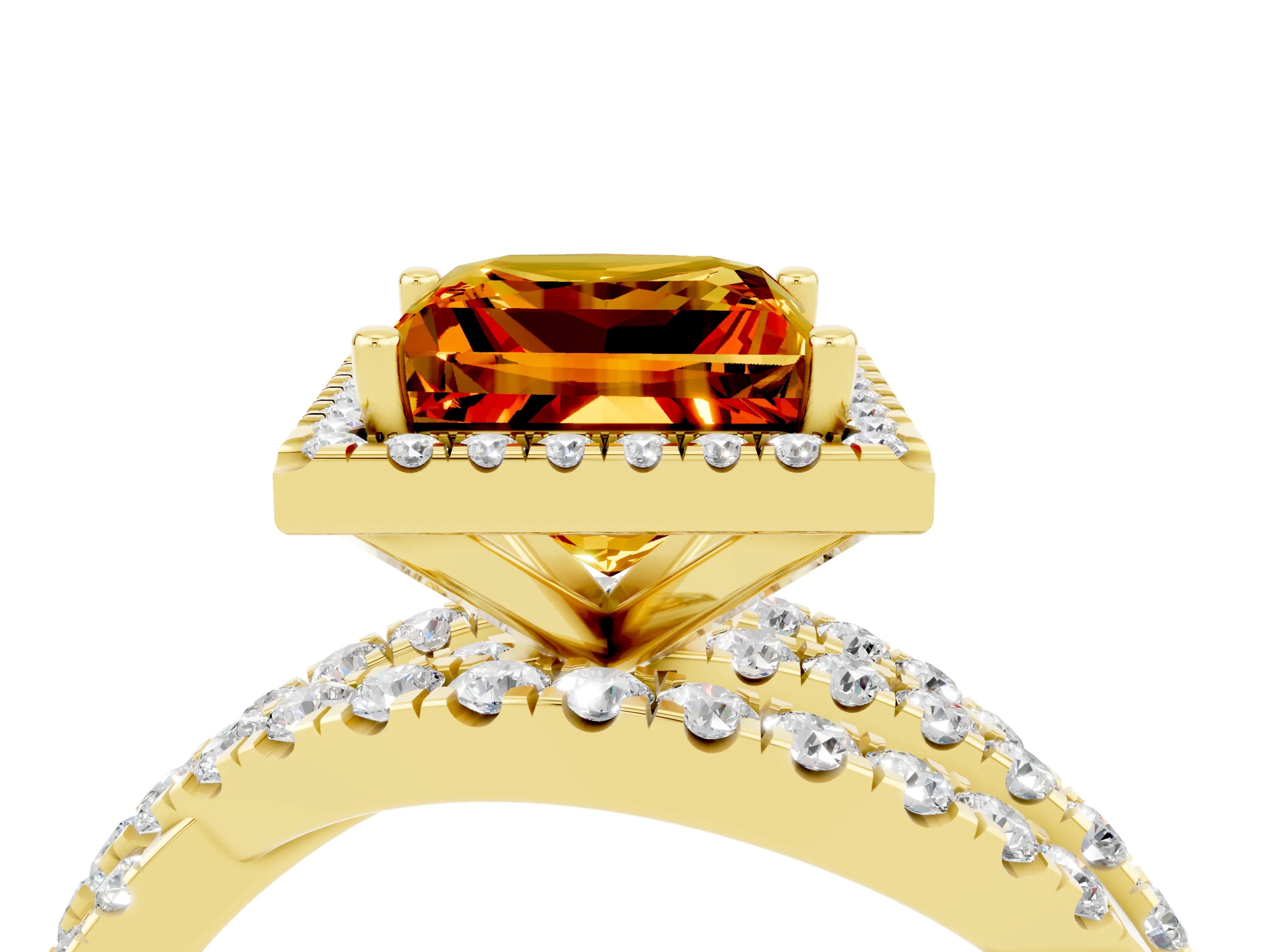 Yellow gold Princess Cut Cut Halo Split Shank Prong Setting Ring_16