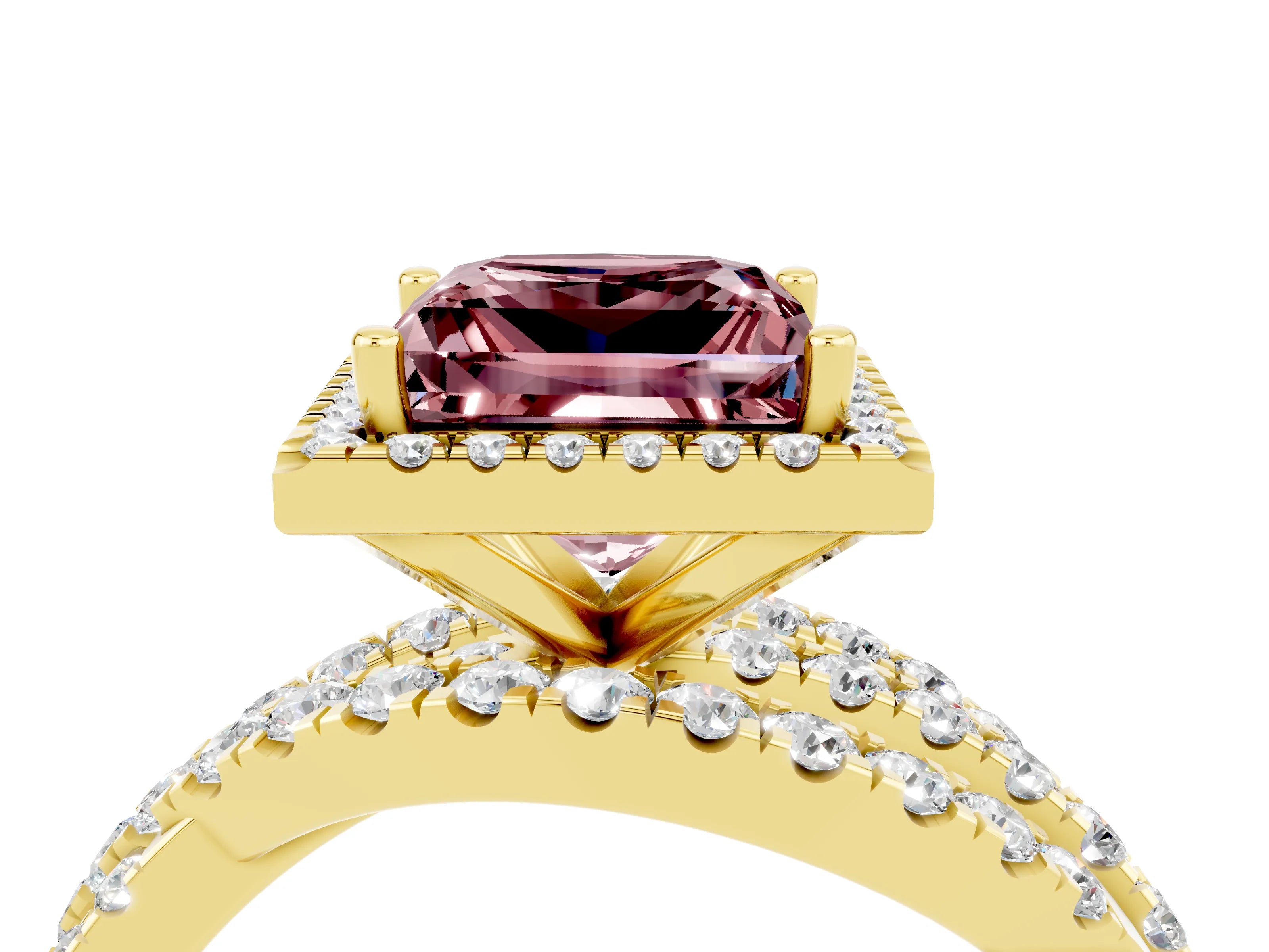 Yellow gold Princess Cut Cut Halo Split Shank Prong Setting Ring_16