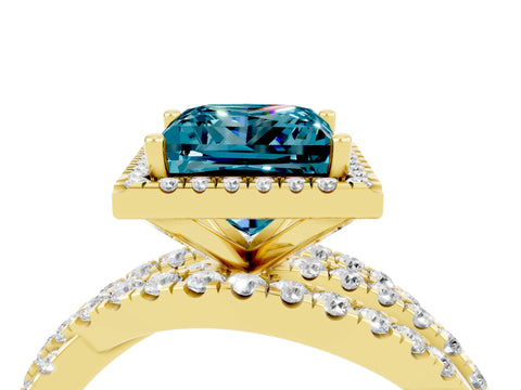 Yellow gold Princess Cut Cut Halo Split Shank Prong Setting Ring_16