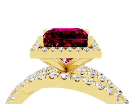 Yellow gold Princess Cut Cut Halo Split Shank Prong Setting Ring_16