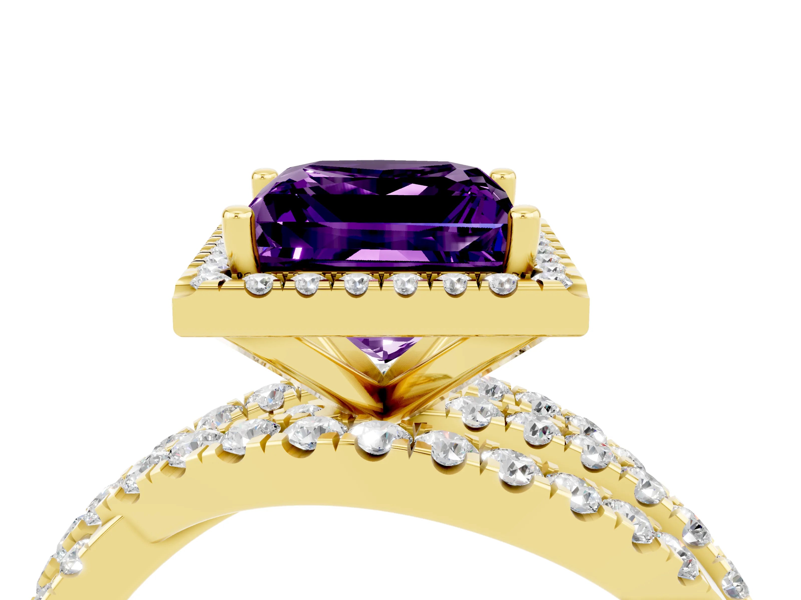 Yellow gold Princess Cut Cut Halo Split Shank Prong Setting Ring_16