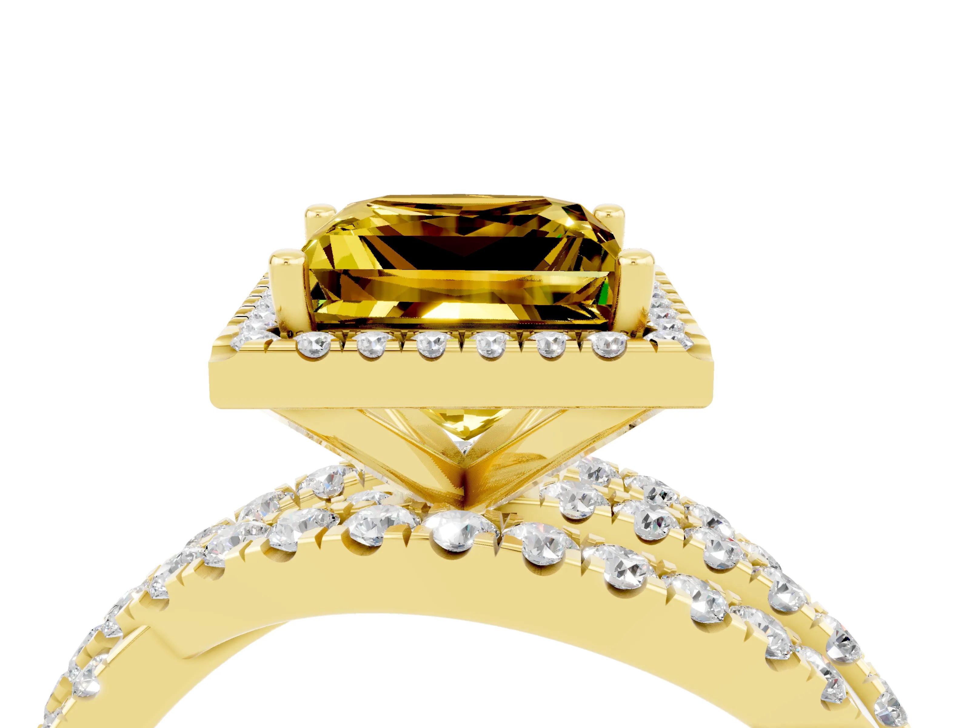 Yellow gold Princess Cut Cut Halo Split Shank Prong Setting Ring_16