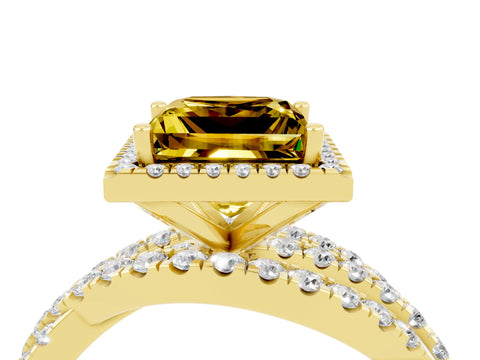 Yellow gold Princess Cut Cut Halo Split Shank Prong Setting Ring_16