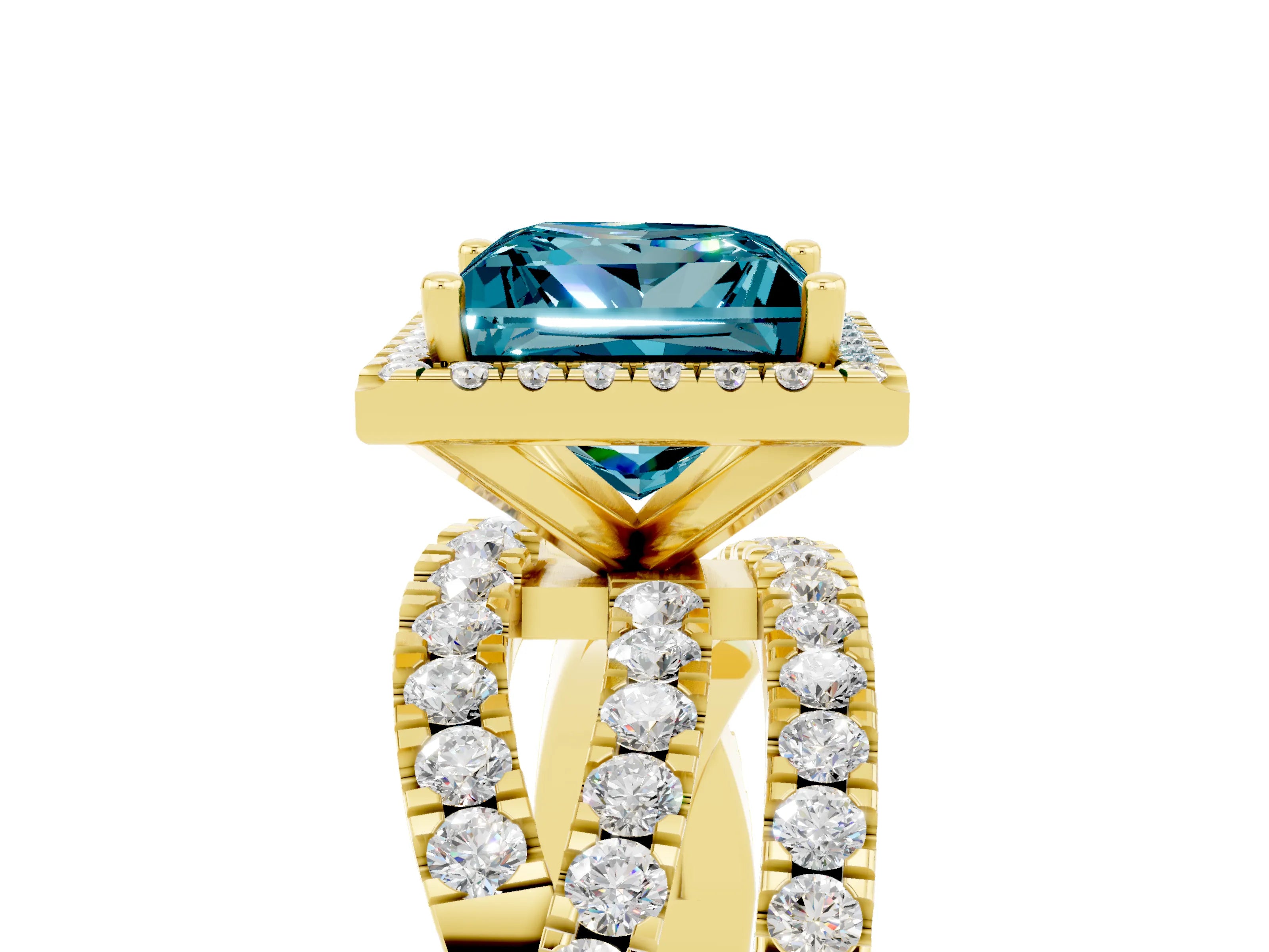 Yellow gold Princess Cut Cut Halo Split Shank Prong Setting Ring_17