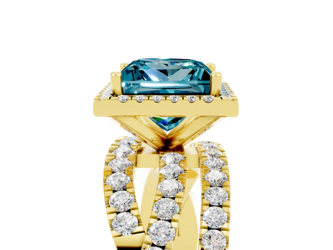 Yellow gold Princess Cut Cut Halo Split Shank Prong Setting Ring_17
