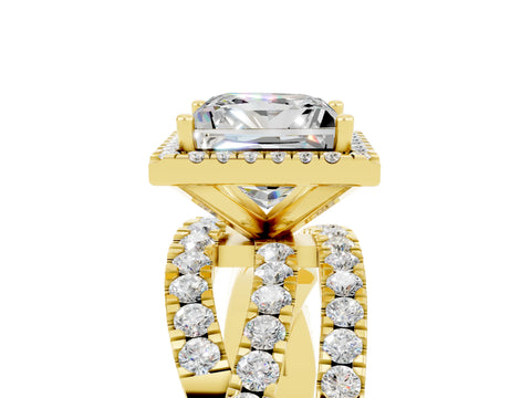 Yellow gold Princess Cut Cut Halo Split Shank Prong Setting Ring_17