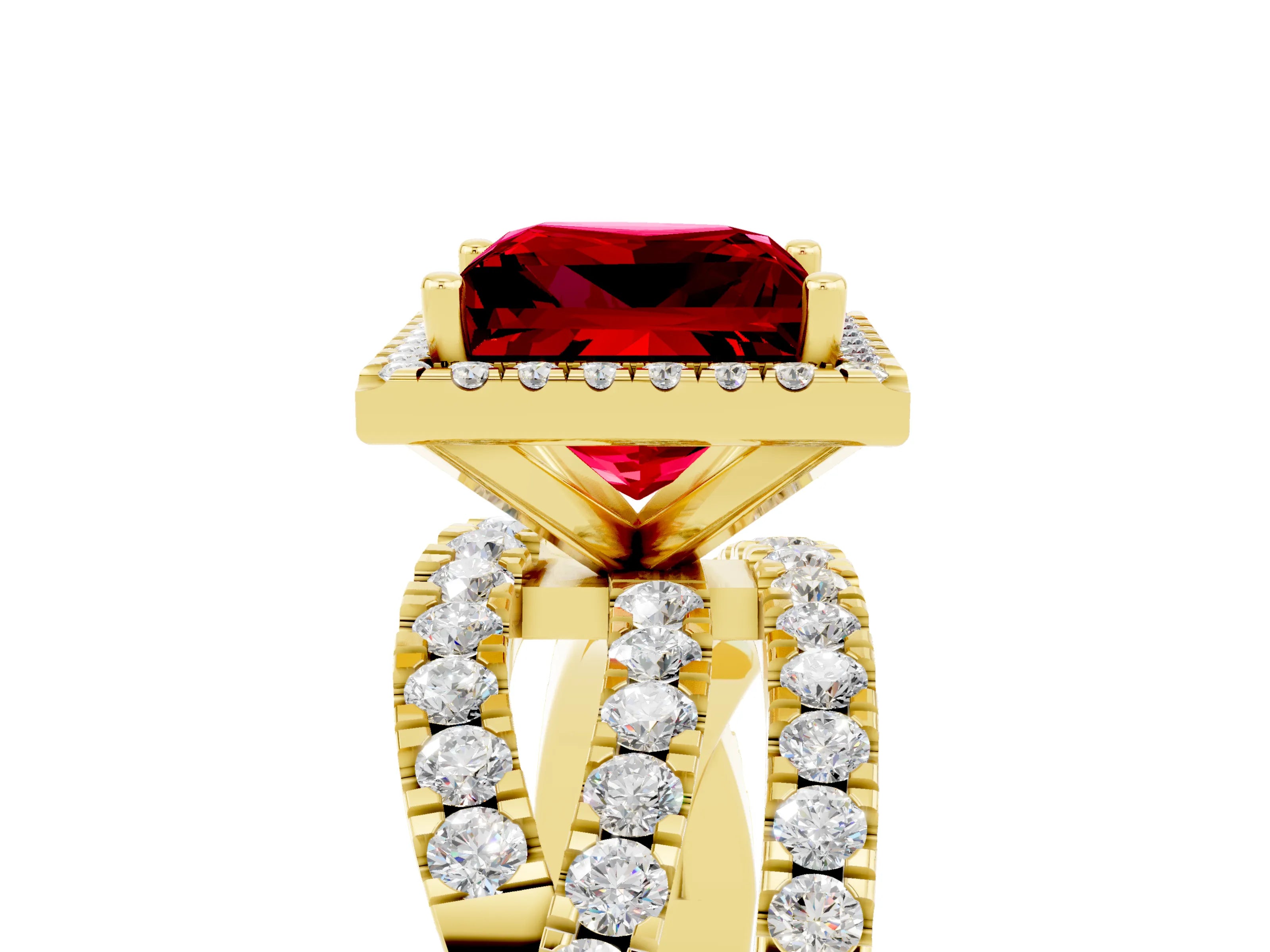 Yellow gold Princess Cut Cut Halo Split Shank Prong Setting Ring_17