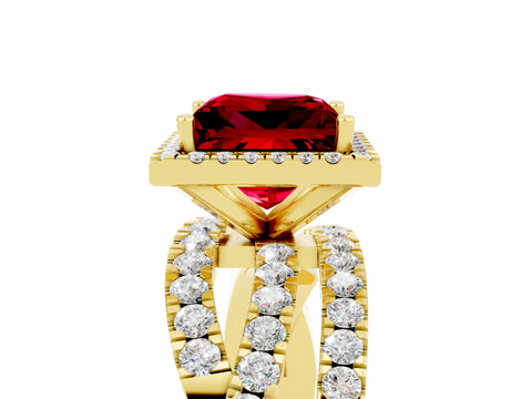 Yellow gold Princess Cut Cut Halo Split Shank Prong Setting Ring_17