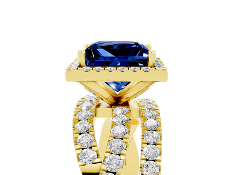 Yellow gold Princess Cut Cut Halo Split Shank Prong Setting Ring_17