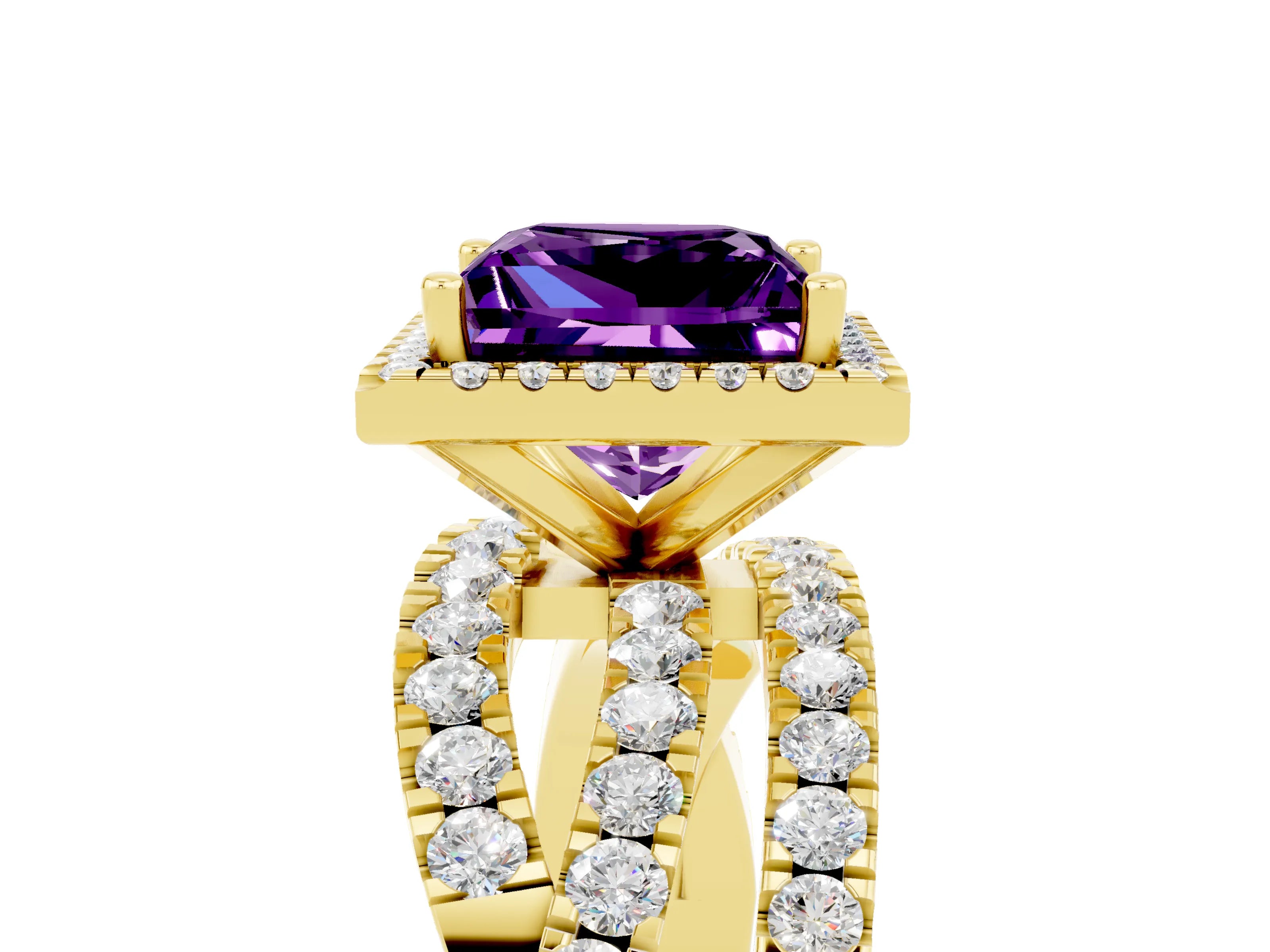 Yellow gold Princess Cut Cut Halo Split Shank Prong Setting Ring_17