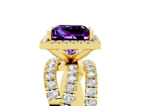 Yellow gold Princess Cut Cut Halo Split Shank Prong Setting Ring_17