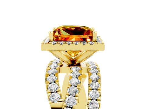 Yellow gold Princess Cut Cut Halo Split Shank Prong Setting Ring_17