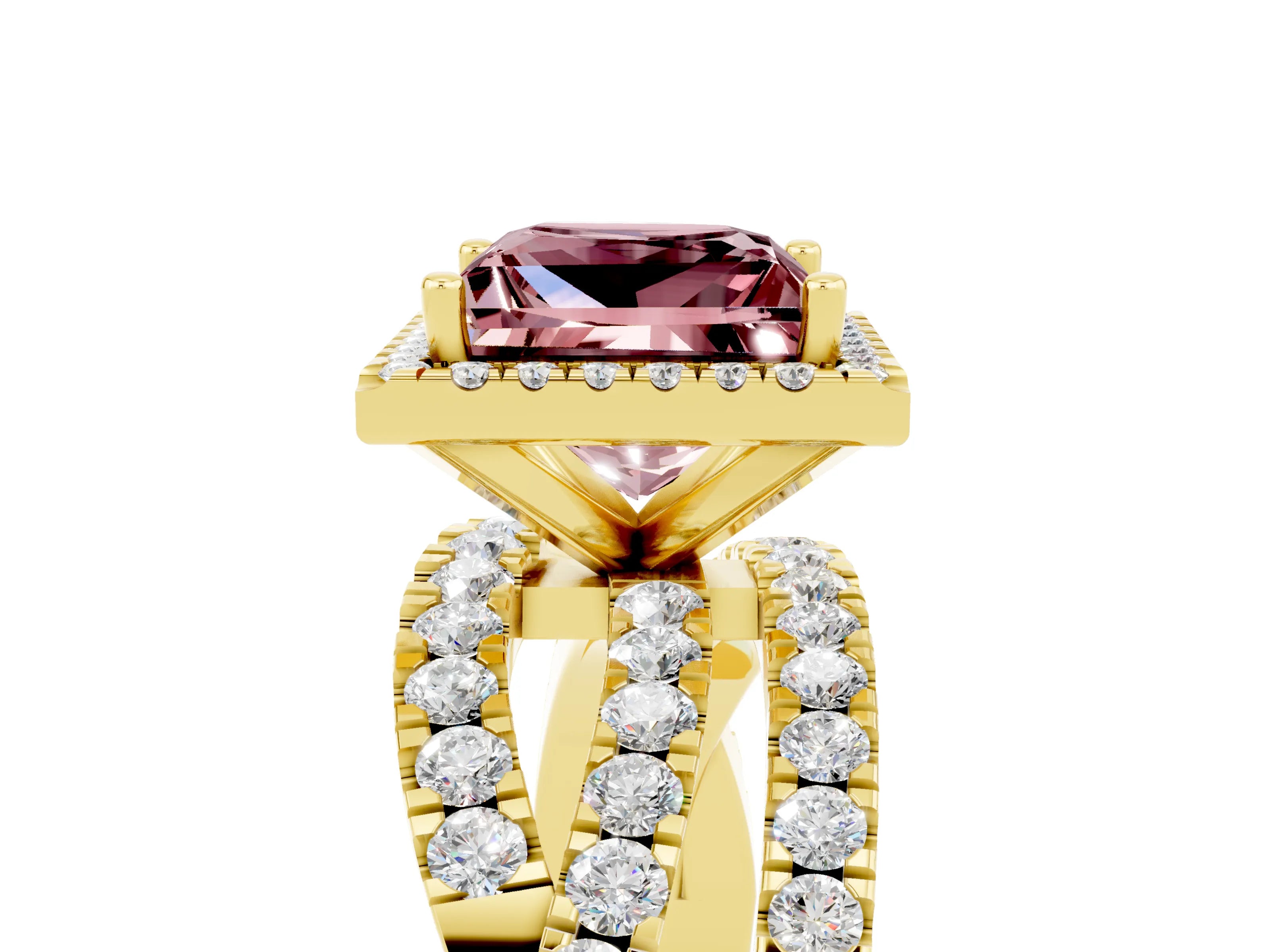 Yellow gold Princess Cut Cut Halo Split Shank Prong Setting Ring_17