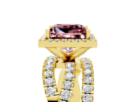 Yellow gold Princess Cut Cut Halo Split Shank Prong Setting Ring_17