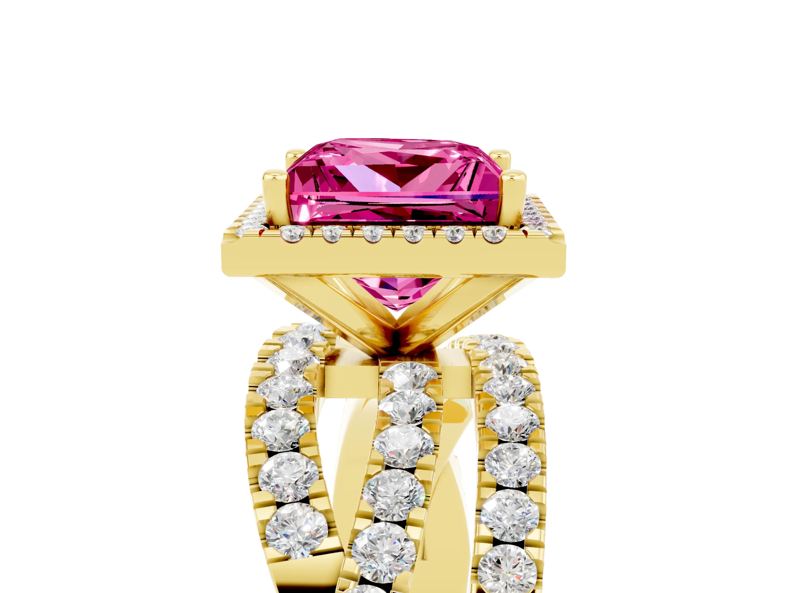 Yellow gold Princess Cut Cut Halo Split Shank Prong Setting Ring_17