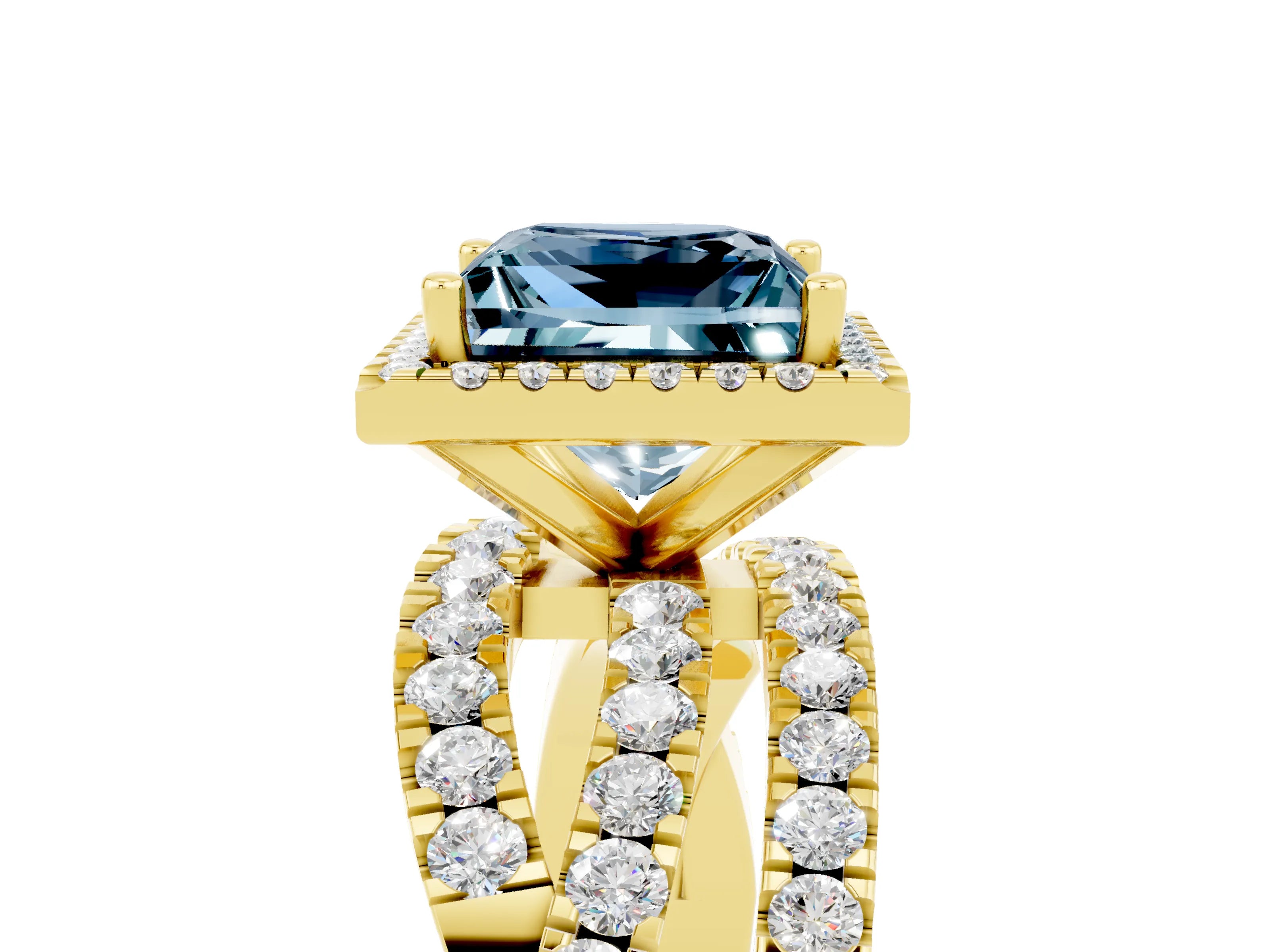 Yellow gold Princess Cut Cut Halo Split Shank Prong Setting Ring_17