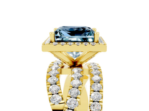 Yellow gold Princess Cut Cut Halo Split Shank Prong Setting Ring_17