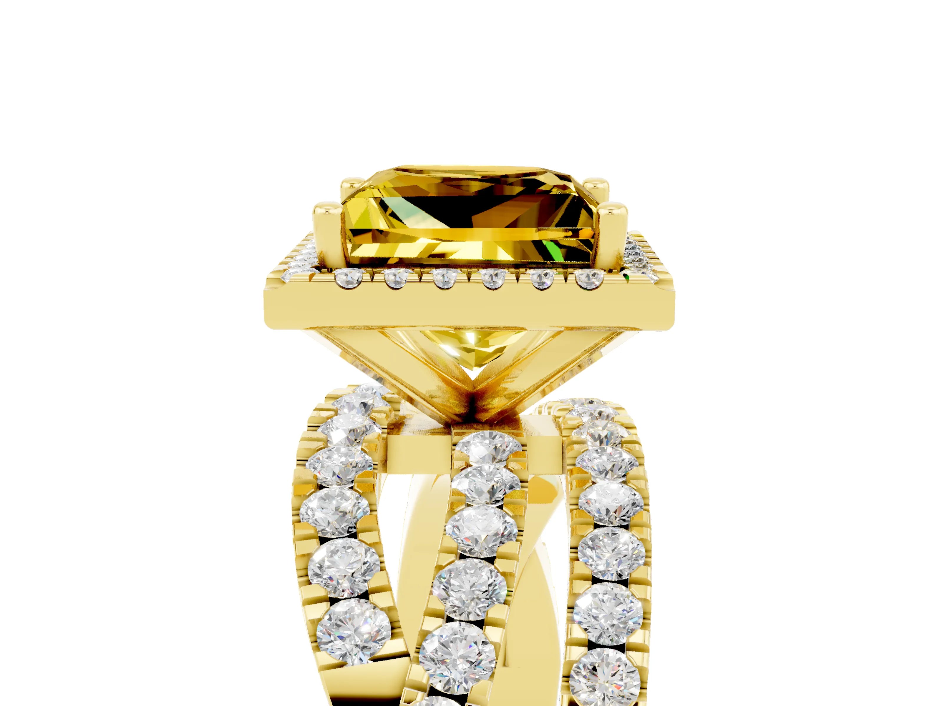 Yellow gold Princess Cut Cut Halo Split Shank Prong Setting Ring_17