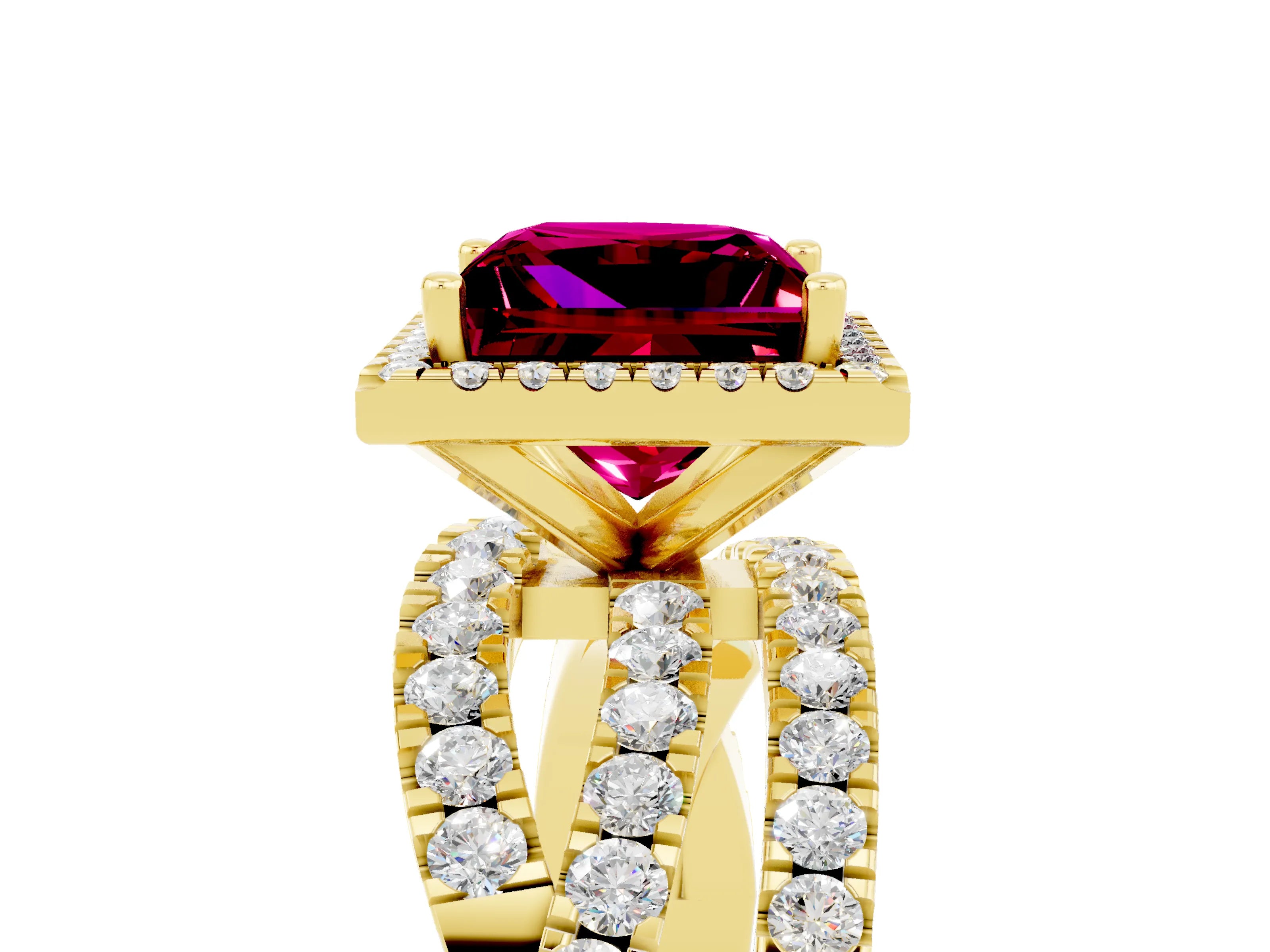 Yellow gold Princess Cut Cut Halo Split Shank Prong Setting Ring_17