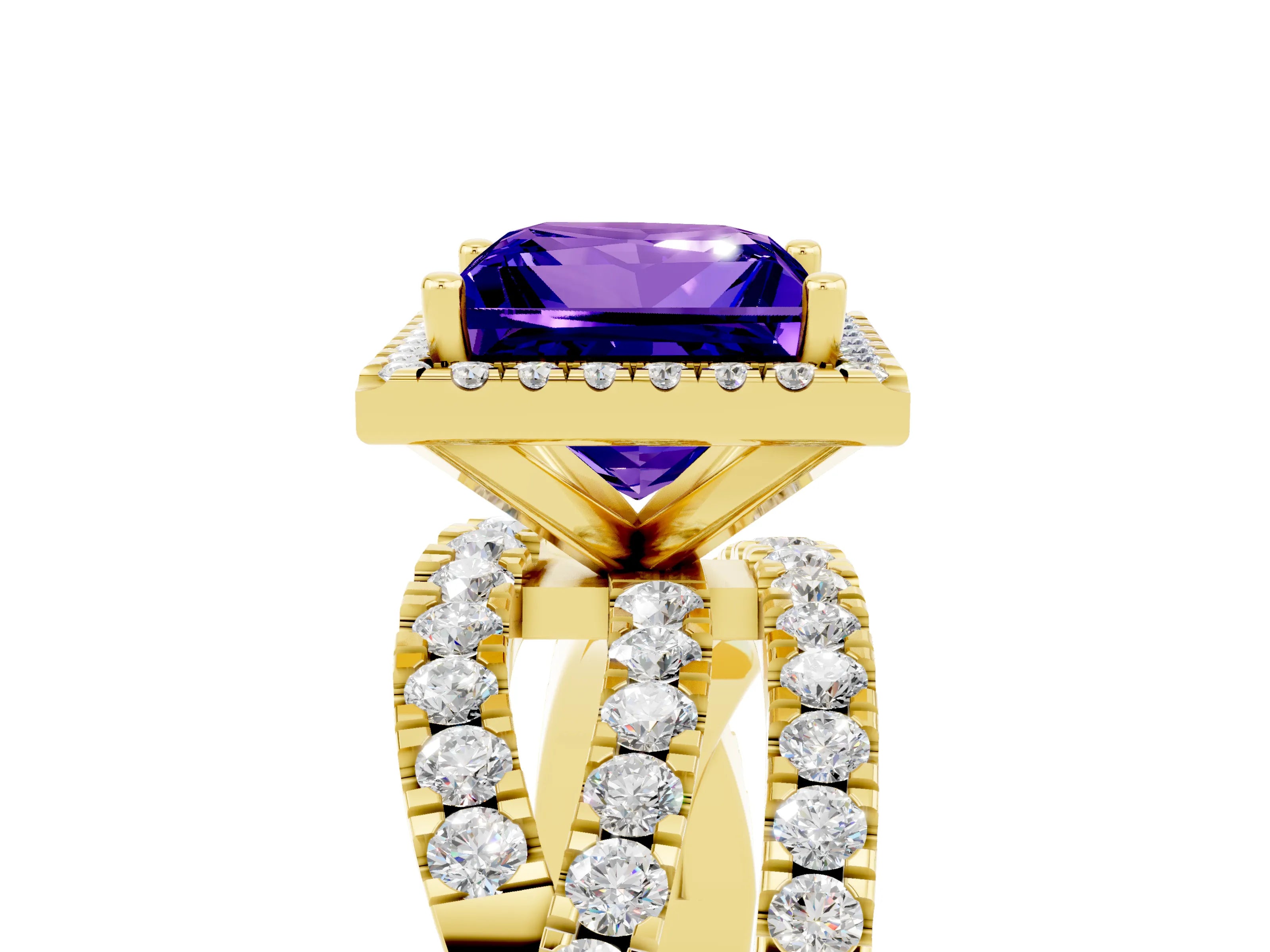 Yellow gold Princess Cut Cut Halo Split Shank Prong Setting Ring_17