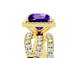 Yellow gold Princess Cut Cut Halo Split Shank Prong Setting Ring_17
