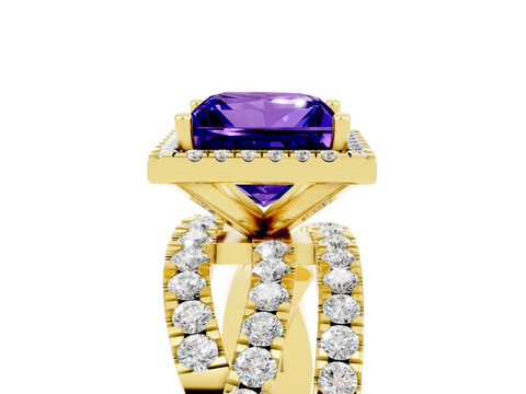 Yellow gold Princess Cut Cut Halo Split Shank Prong Setting Ring_17
