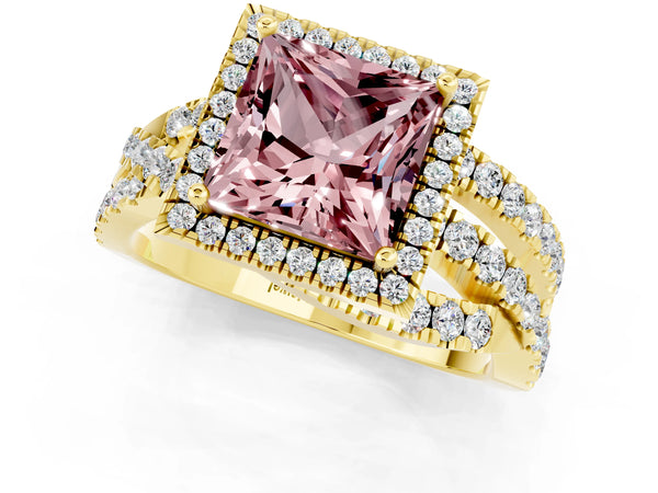 Yellow gold Princess Cut Cut Halo Split Shank Prong Setting Ring