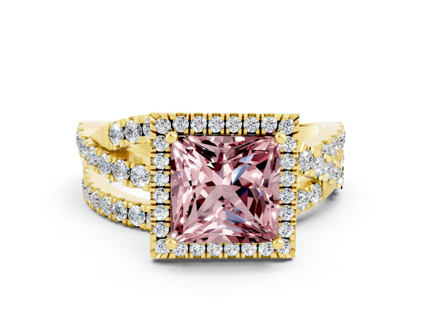 Yellow gold Princess Cut Cut Halo Split Shank Prong Setting Ring
