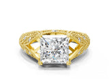 Yellow gold Princess Cut Cut Milgrain Pave Diamond Engagement Ring with Four-Prong Setting_15
