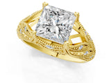 Yellow gold Princess Cut Cut Milgrain Pave Diamond Engagement Ring with Four-Prong Setting_16