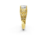 Yellow gold Princess Cut Cut Milgrain Pave Diamond Engagement Ring with Four-Prong Setting_17