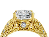 Yellow gold Princess Cut Cut Milgrain Pave Diamond Engagement Ring with Four-Prong Setting_19