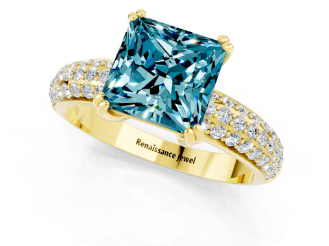 Yellow gold Princess Cut Cut Pave Diamond Engagement Ring with Channel Set Band and Four-Prong Setting_1